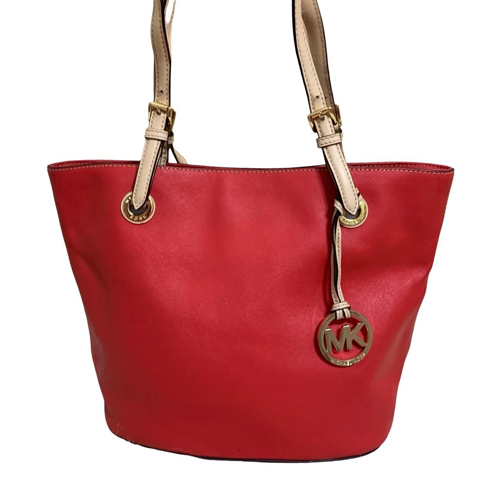 MICHAEL KORS Red Saffiano Leather Medium Size JET SET Tote